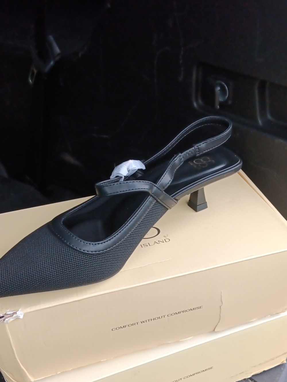 Black Slingback Kitten Heel Pumps by Comfort Island